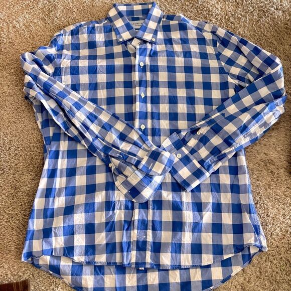 Ledbury Slim Fit Blue and White Button Down Large - Picture 2 of 8